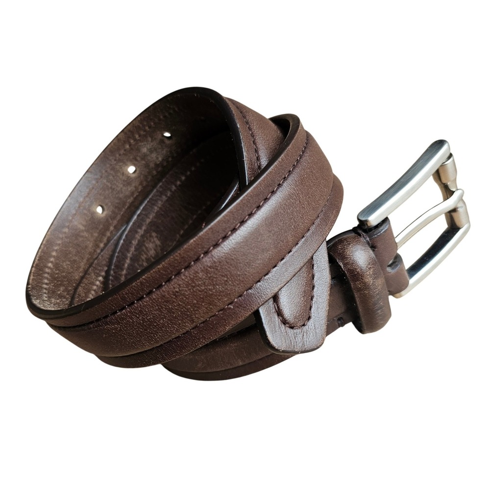 Cole Haan Brown Leather Belt Mens Size 34 Silver Buckle Classic Business Minimal